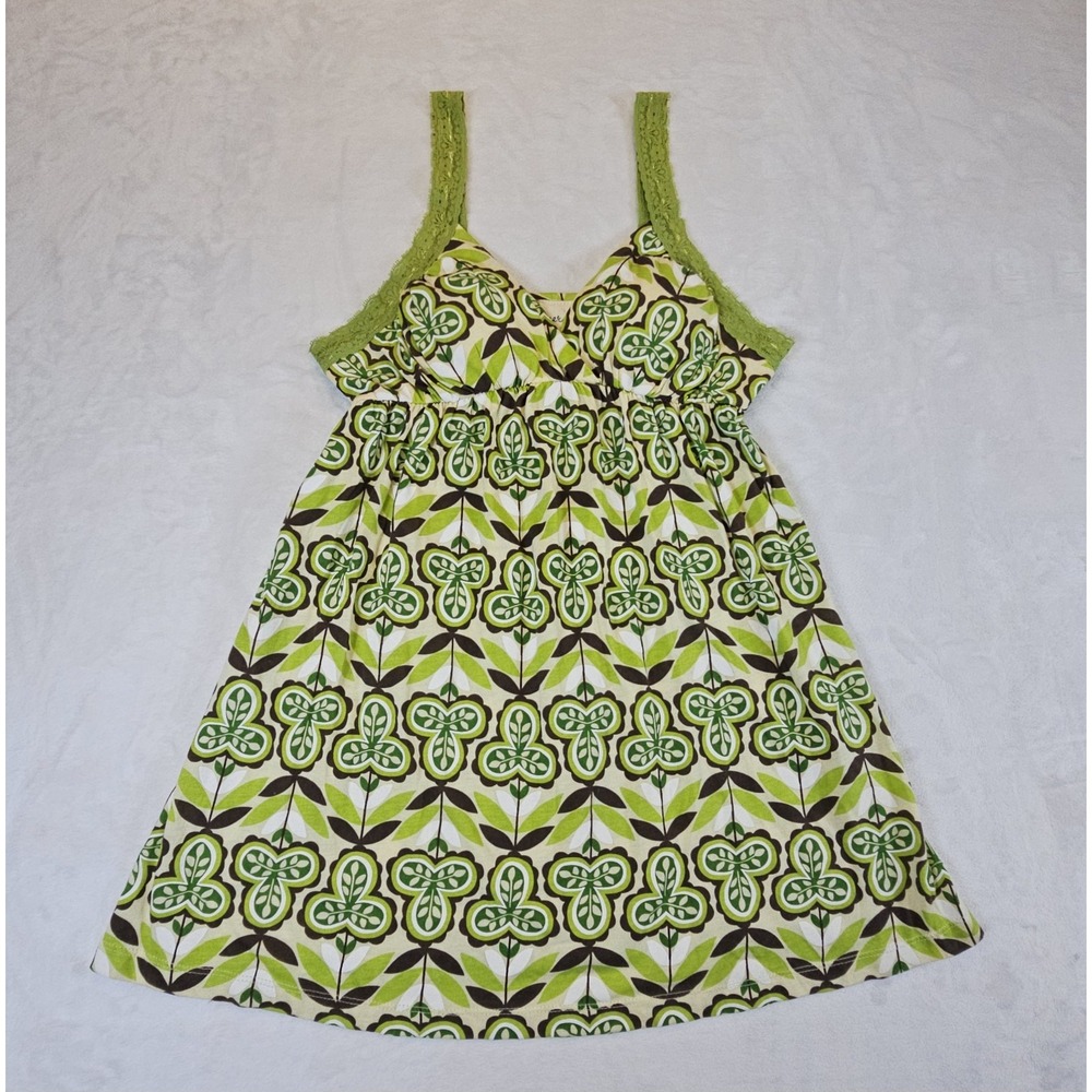 Vintage‎ Y2K Womens Medium Baby Doll Lace Tank Top Green Floral 90s Bella Swan